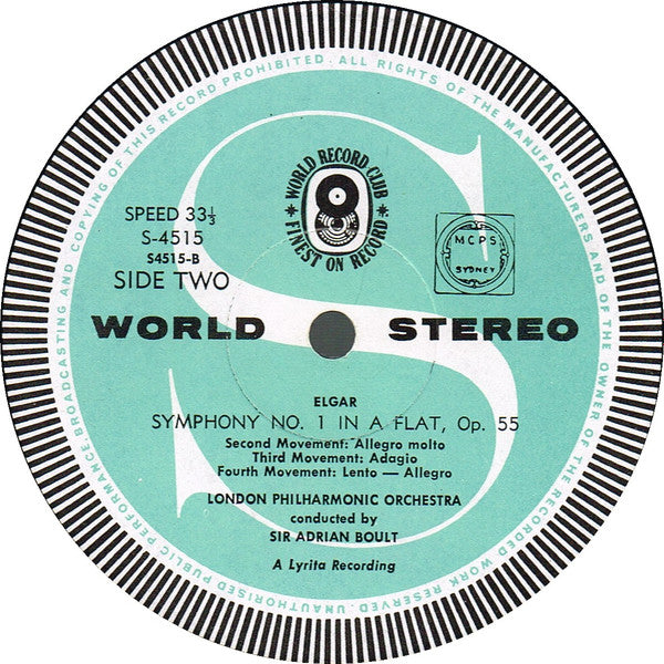 Elgar* / Sir Adrian Boult / London Philharmonic Orchestra : Symphony No. 1 In A Flat (LP, Album, Club)