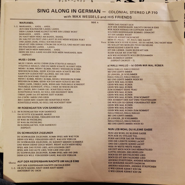 Max Helmut Wessels : Sing Along In German (LP, Comp)