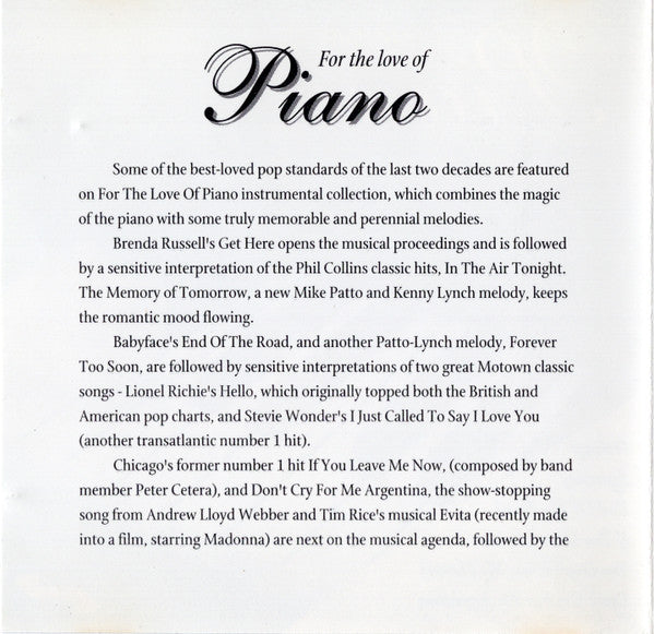 Unknown Artist : For The Love Of Piano (CD, Comp)