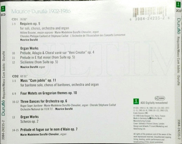 Maurice Duruflé : Requiem / Pieces For Organ / Mass Cum Jubilo (2xCD, RE)