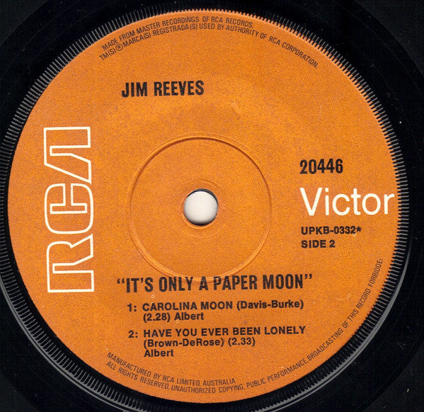 Jim Reeves : It's Only A Paper Moon (7", EP, RE)