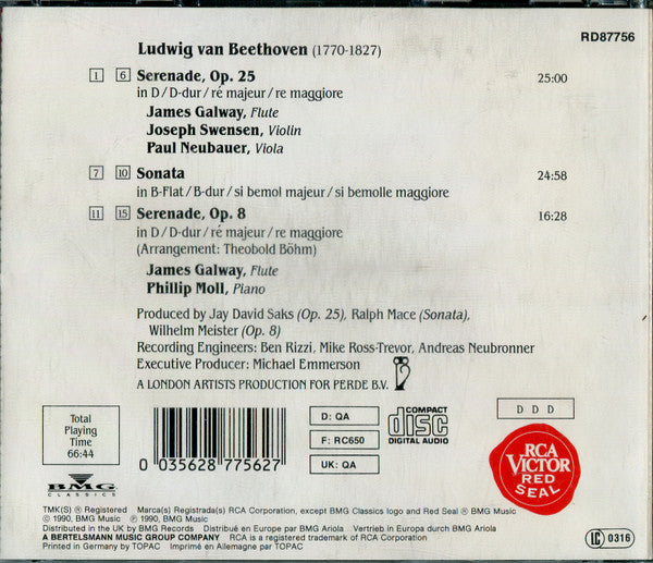 James Galway, Phillip Moll, Paul Neubauer, Joseph Swensen - Ludwig van Beethoven : James Galway Plays Beethoven (Serenade, Op. 25 / Flute Sonata / Serenade, Op. 8) (CD)
