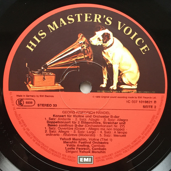 Händel*, Yehudi Menuhin, Menuhin Festival Orchestra : Feuerwerksmusik, Violinkonzert. Doppelchöriges Orchesterkonzert B-dur (LP, RE)
