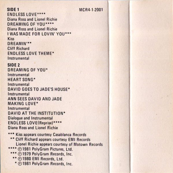 Various : Endless Love (Original Motion Picture Soundtrack) (Cass, Comp, Club, Dol)