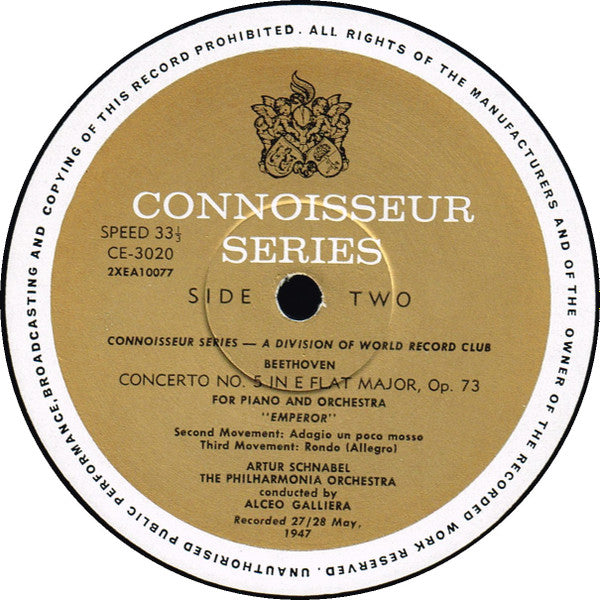 Artur Schnabel, Ludwig van Beethoven, Philharmonia Orchestra Conducted by Alceo Galliera : Concerto No. 5 For Pianoforte In E Flat Major, Op. 73 (LP, Album, Mono, Club, RM)