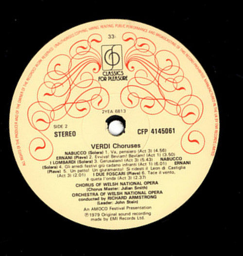 Welsh National Opera Chorus : Verdi Choruses (LP, Album, RE)