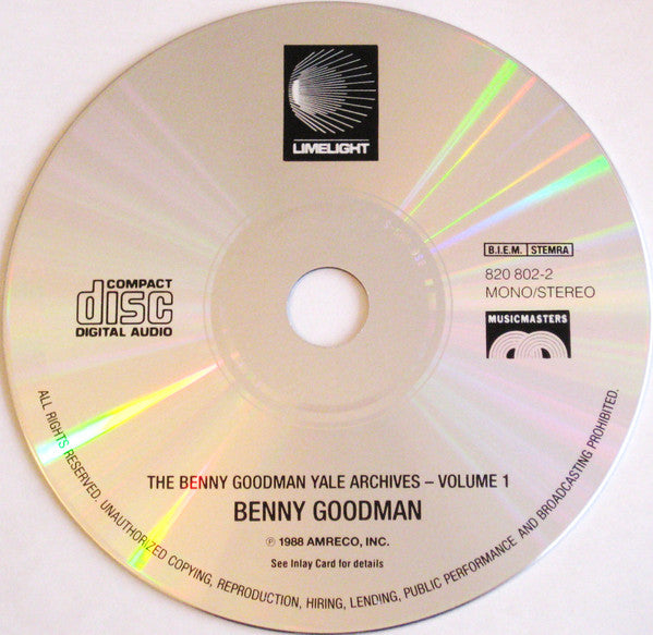 Benny Goodman Featuring Teddy Wilson, Zoot Sims, Ruby Braff, Roland Hanna, Urbie Green : The Benny Goodman Yale Archives Vol. 1 (CD, Mono, RE)