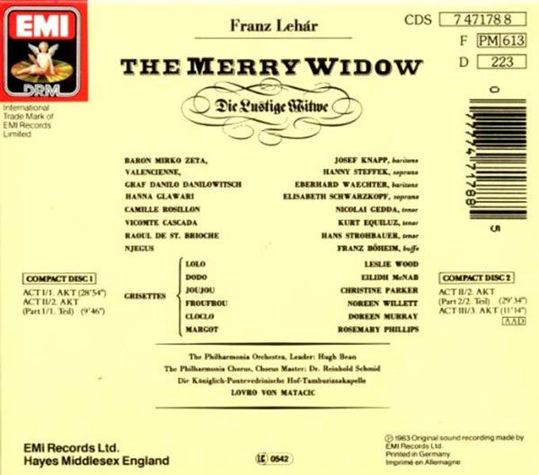 Franz Lehár - Elisabeth Schwarzkopf, Hanny Steffek, Nicolai Gedda, Josef Knapp (2), Eberhard Waechter*, Philharmonia Orchestra & Chorus*, Lovro Von Matacic : Die Lustige Witwe = The Merry Widow = La Veuve Joyeuse (2xCD, Album, RE, RM + Box, Sli)