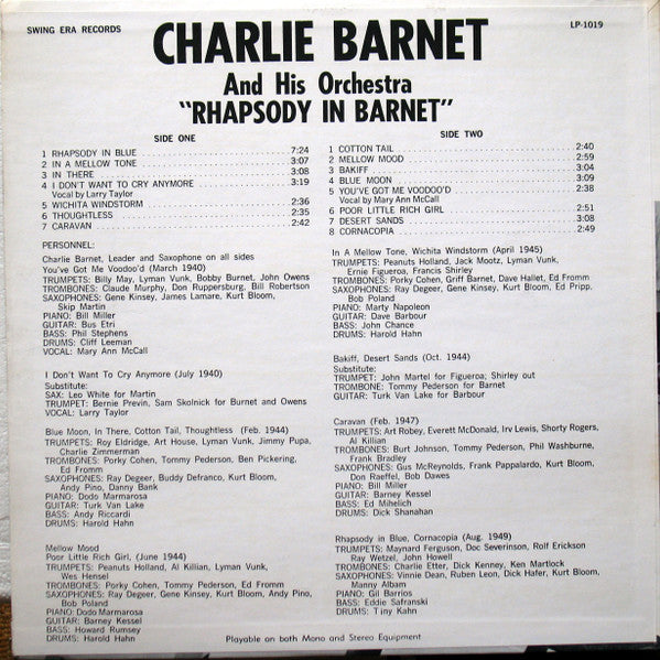 Charlie Barnet And His Orchestra : Rhapsody In Barnet (LP, Album)