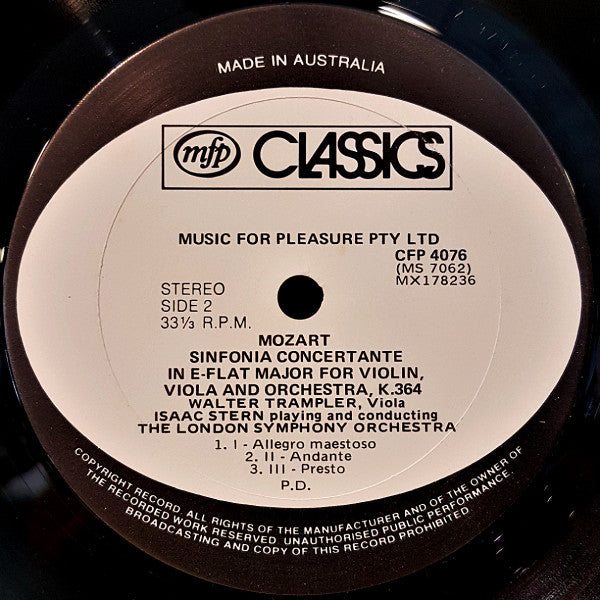 Wolfgang Amadeus Mozart, Isaac Stern, George Szell, Walter Trampler, The London Symphony Orchestra*, Members of the Cleveland Orchestra : Isaac Stern Plays Mozart (LP)