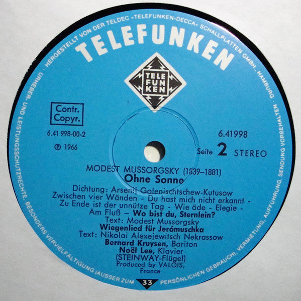 Modest Mussorgsky, Bernard Kruysen, Noël Lee : Lieder Melodies (LP, Album, Gat)