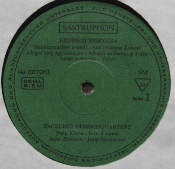 Bedřich Smetana / Antonín Dvořák, Zagrebački Gudački Kvartet : Berühmte Streichquartette (LP)