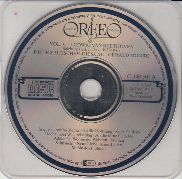 Dietrich Fischer-Dieskau, Gerald Moore - Ludwig van Beethoven : Liederabende Salzburger Festspiele Live 1957-1965 · Vol. V (CD, Mono, RM)