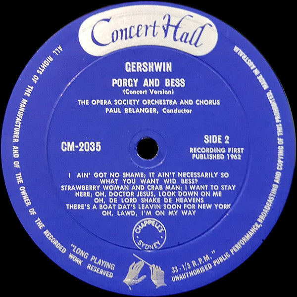 George Gershwin, The Opera Society Orchestra And The Opera Society Chorus, Paul Belanger : Porgy And Bess (Concert Version) (LP)