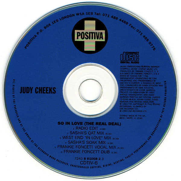 Judy Cheeks : So In Love (The Real Deal) (CD, Single)