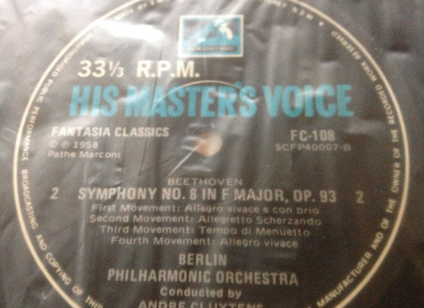 Ludwig van Beethoven, André Cluytens Conducts Berliner Philharmoniker : Symphony No. 5 In C Minor, Symphony No. 8 In F (LP)