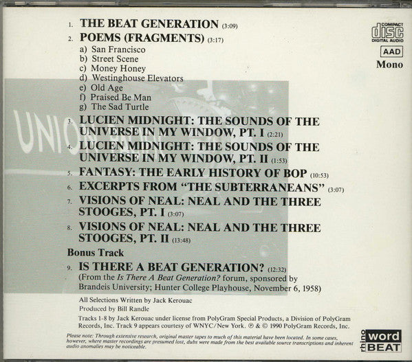 Jack Kerouac : Readings By Jack Kerouac On The Beat Generation (CD, Album, Mono, RE)