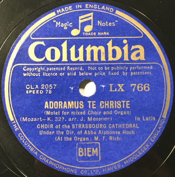 Choir Of The Strasbourg Cathedral* : Ave Verum / Adoramus Te Christe (Shellac, 12")