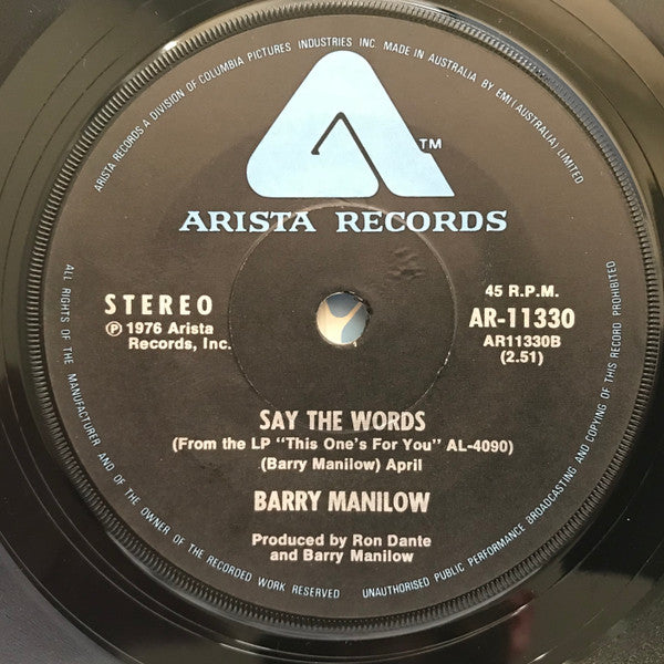 Barry Manilow : Weekend In New England / Say The Words (7", Single)