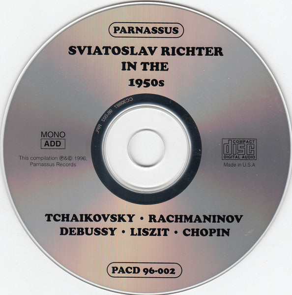 Sviatoslav Richter, Robert Schumann / Frédéric Chopin / Franz Liszt / Pyotr Ilyich Tchaikovsky / Sergei Vasilyevich Rachmaninoff / Sergei Prokofiev / Claude Debussy : Sviatoslav Richter In The 1950s (2xCD, Mono)