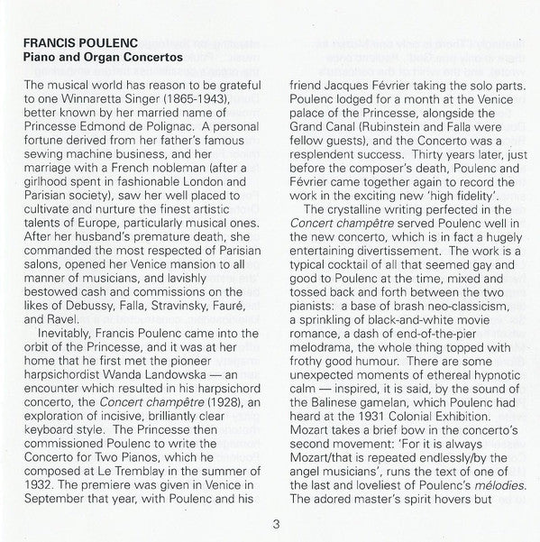 Poulenc*, Pascal Rogé, Sylviane Deferne, Peter Hurford, Philharmonia Orchestra, Dutoit* : Piano Concerto / Concerto For 2 Pianos / Organ Concerto (CD)