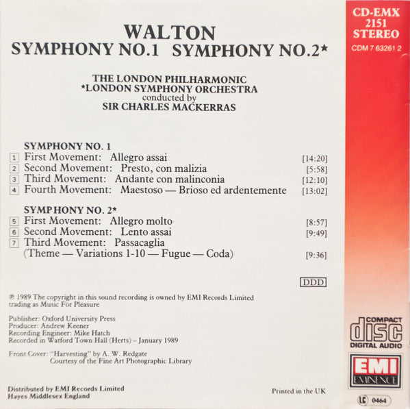 Sir William Walton, London Philharmonic Orchestra, London Symphony Orchestra, Sir Charles Mackerras : Symphonies 1 & 2 (CD, Album)