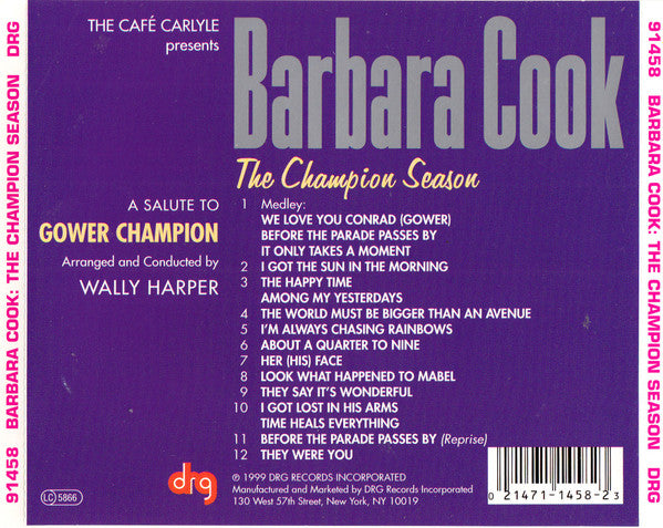 Barbara Cook : The Champion Season: A Salute To Gower Champion (CD, Album)