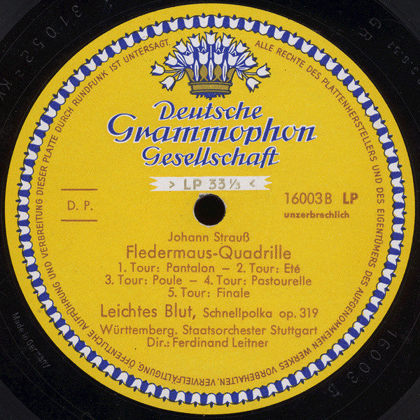 Johann Strauss*, Württembergisches Staatsorchester Stuttgart*, Ferdinand Leitner : Wein, Weib Und Gesang / Bitte Schön / Fledermaus-Quadrille / Leichtes Blut (10", Mono)