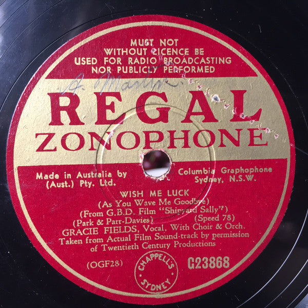 Gracie Fields : Wish Me Luck / I've Got The Jitterbugs (Shellac, 10")