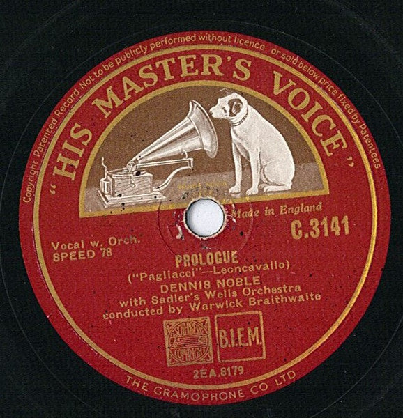 Dennis Noble With Sadler's Wells Orchestra Conducted By Warwick Braithwaite : I'm The Factotum / Prologue (Shellac, 12")