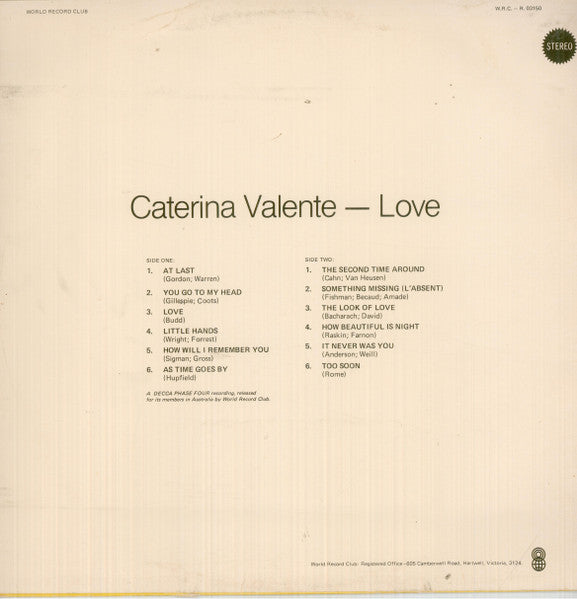 Caterina Valente : Love (LP, Album, Club, RE)