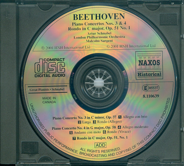 Artur Schnabel / Ludwig van Beethoven : Piano Concerto No. 3 / Piano Concerto No. 4 / Rondo (Historical Recordings 1933) (CD, Comp, RM)