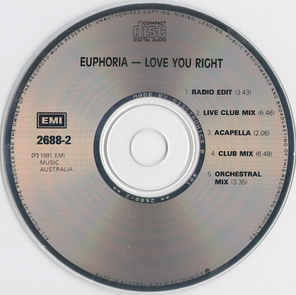 Euphoria (4) : Love You Right (CD, Maxi)