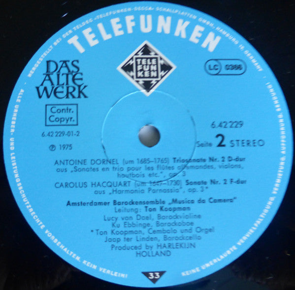 Corelli* • Uccellini* • Händel* • Dornel* • Hacquart* - Amsterdamer Barockensemble »Musica Da Camera«* : Sonatas (LP, RE)