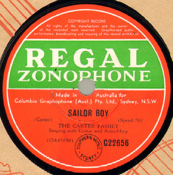 The Carter Family : Faded Coat Of Blue / Sailor Boy (Shellac, 10", RE)