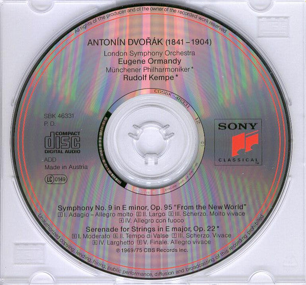 Antonín Dvořák, Eugene Ormandy • Rudolf Kempe : Symphony No. 9 "From The New World" • Serenade For Strings (CD, Comp, RE, RM)
