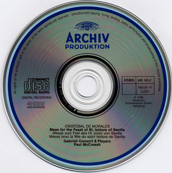 Cristóbal de Morales, Gabrieli Consort, Paul McCreesh : Mass For The Feast Of St. Isidore Of Seville (CD, Album)