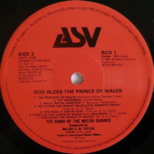 The Band Of The Welsh Guards* : God Bless The Prince Of Wales (LP)