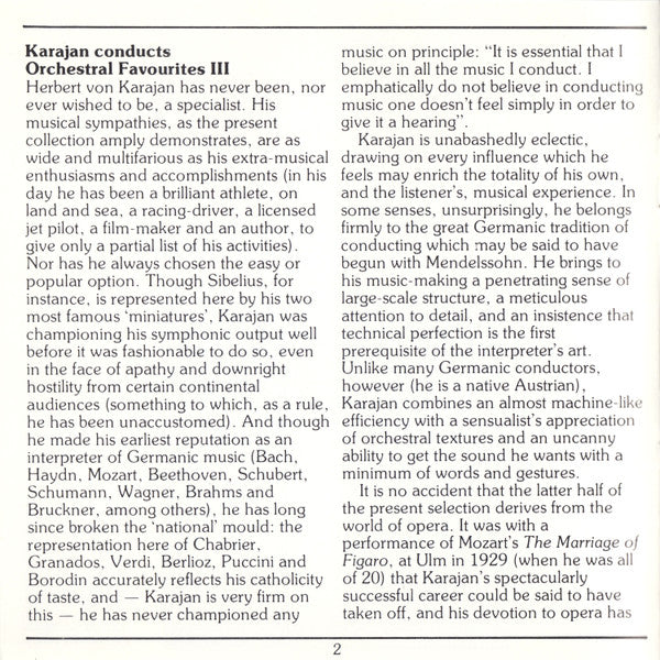 Herbert von Karajan, Hector Berlioz, Georges Bizet, Emmanuel Chabrier, Enrique Granados, Jacques Offenbach, Giacomo Puccini, Jean Sibelius, Johann Strauss Sr., Giuseppe Verdi, Jaromir Weinberger : Karajan Conducts Orchestral Favourites III (CD, Comp)