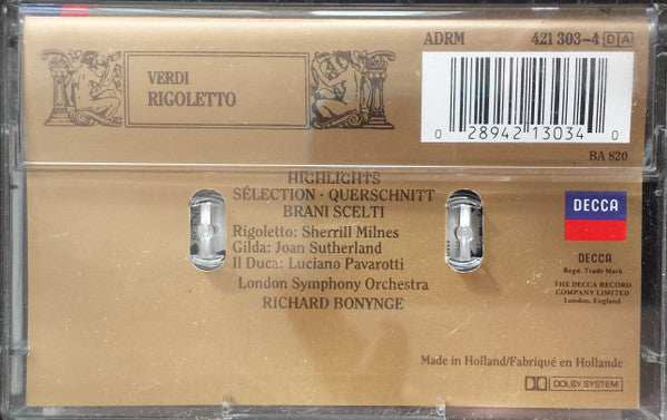 Verdi*, London Symphony Orchestra, Bonynge* : Rigoletto - Highlights (Cass, Album, RM)