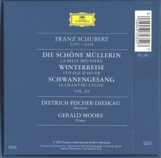 Franz Schubert, Dietrich Fischer-Dieskau, Gerald Moore : Lieder - Volume III - Die Schöne Müllerin • Winterreise • Schwanengesang (La belle Meunière • Voyage D'hiver • Le Chant du Cygne) (CD, RP + CD, RP + CD + Box, RE)