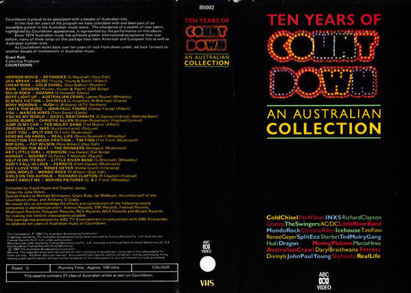 Various : Ten Years Of Countdown - An Australian Collection (VHS, Comp, PAL)
