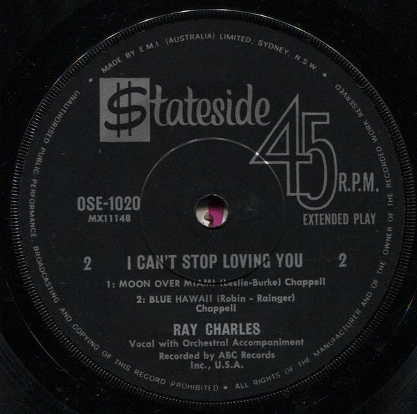 Ray Charles : I Can't Stop Loving You (7", EP, RE)