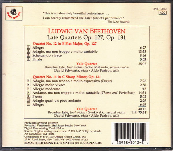 Yale Quartet : Beethoven: Op. 127, 131 (CD, Album, RM)