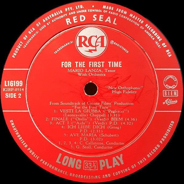 Mario Lanza : For The First Time (LP, Mono)