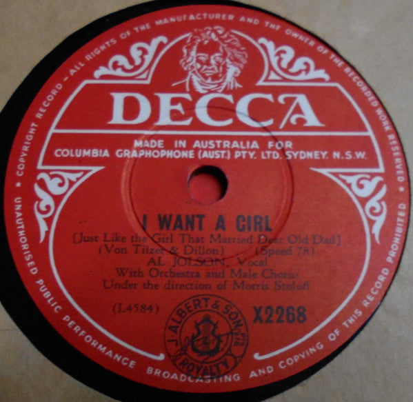 Al Jolson : Carolina In The Morning / I Want A Girl (Shellac, 10")