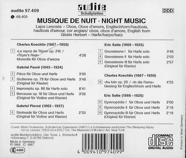 Fauré*, Pierné*, Satie*, Koechlin*, Lajos Lencsés, Giselle Herbert : Musique De Nuit (CD, Album)