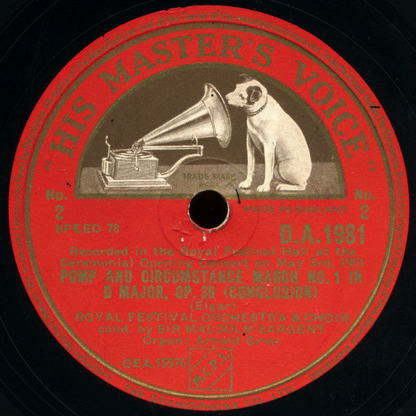 Elgar* - Royal Festival Orchestra, Sir Malcolm Sargent : Pomp And Circumstance March No. 1 In D Major, Op.39 (Shellac, 10")
