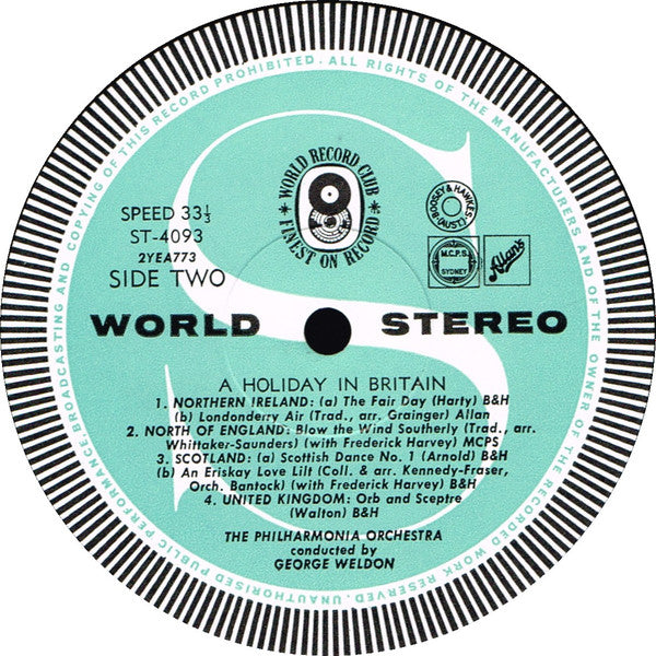 Philharmonia Orchestra Conducted By George Weldon With Frederick Harvey : Holiday In Britain (LP, Album, Club)