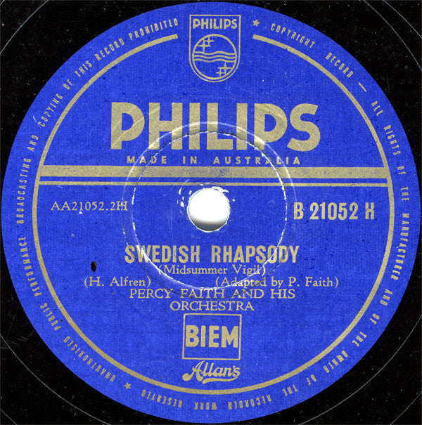 Percy Faith And His Orchestra* : Song From Moulin Rouge / Swedish Rhapsody (Shellac, 10")